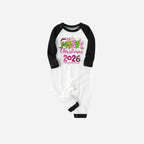Merry Christmas 2026 Family Christmas Pajamas Set - Black and White Top with Green Plaid Pants