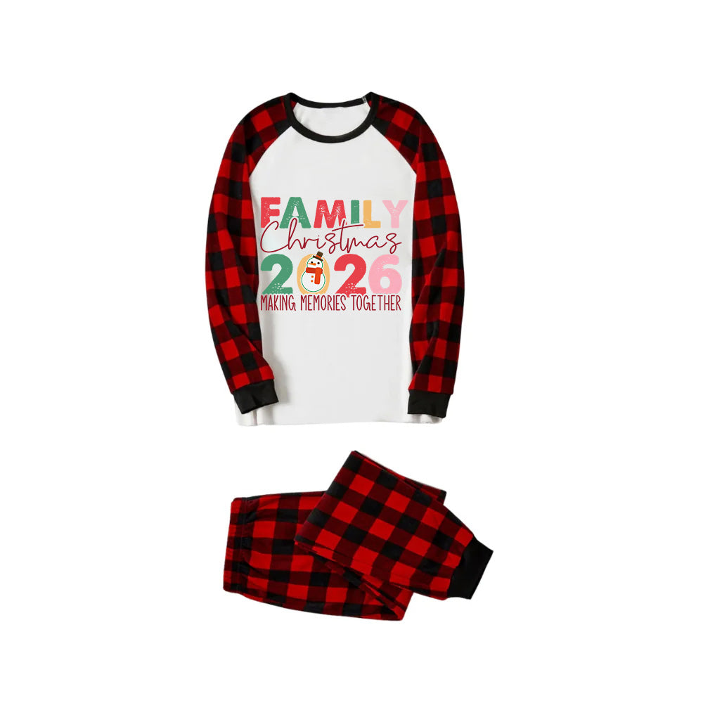Red and Black Plaid Christmas Pajamas Set With Snowman and Family Christmas 2026 Text Print