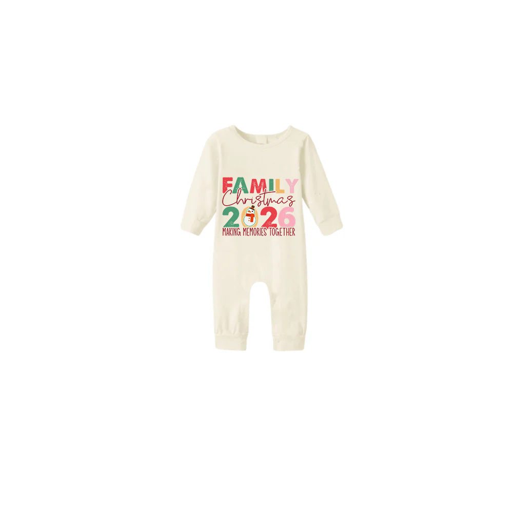 Beige Christmas Pattern Print Christmas Pajamas Set With "Family Christmas 2026 Making Memories Together" Colorful Text Print