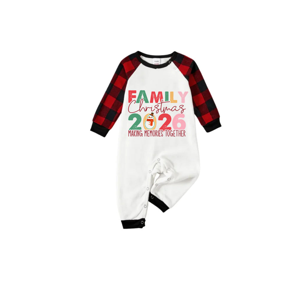 Red and Black Plaid Christmas Pajamas Set With Snowman and Family Christmas 2026 Text Print