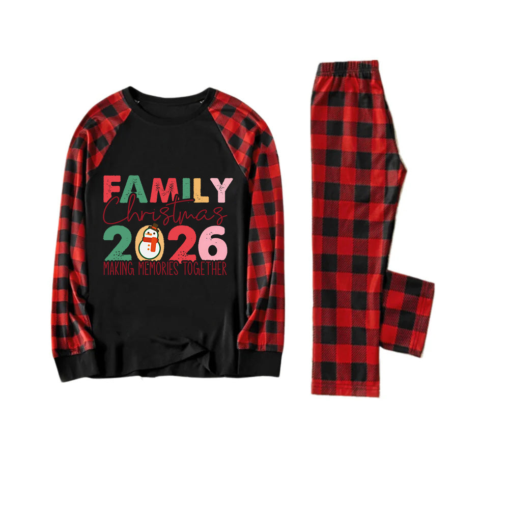 Red and Black Plaid Christmas Pajamas Set With Holiday Lettering