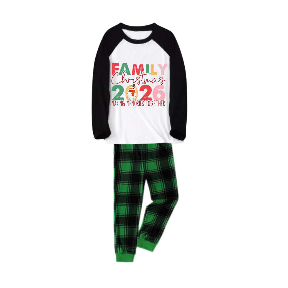 Black Raglan Top Green Plaid Christmas Pajamas Set With "Family Christmas 2026" Holiday Text Print