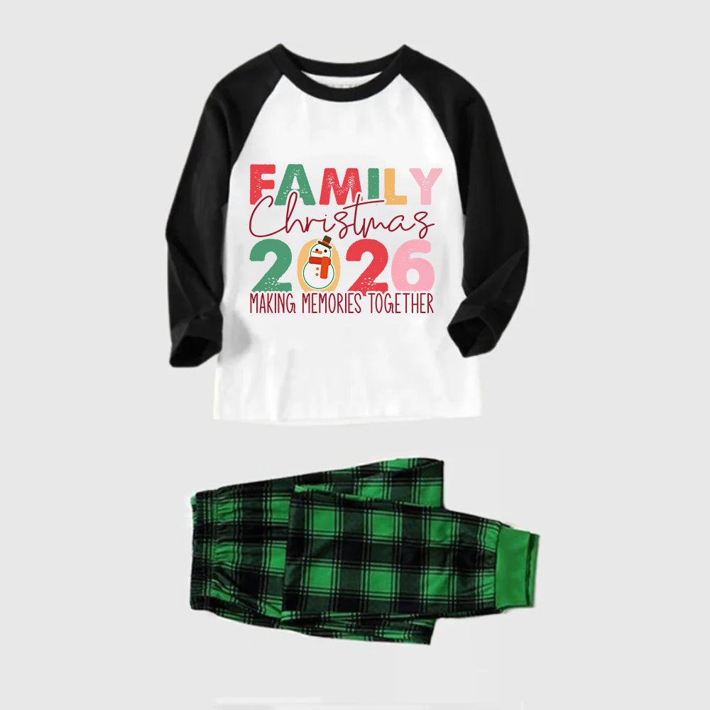 Black Raglan Top Green Plaid Christmas Pajamas Set With "Family Christmas 2026" Holiday Text Print