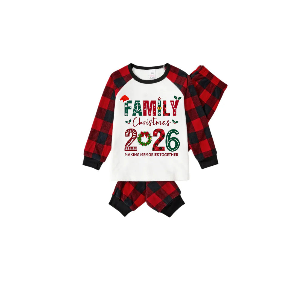Red and Black Plaid Christmas Pajamas Set With Family Christmas 2026 Colorful Text Print