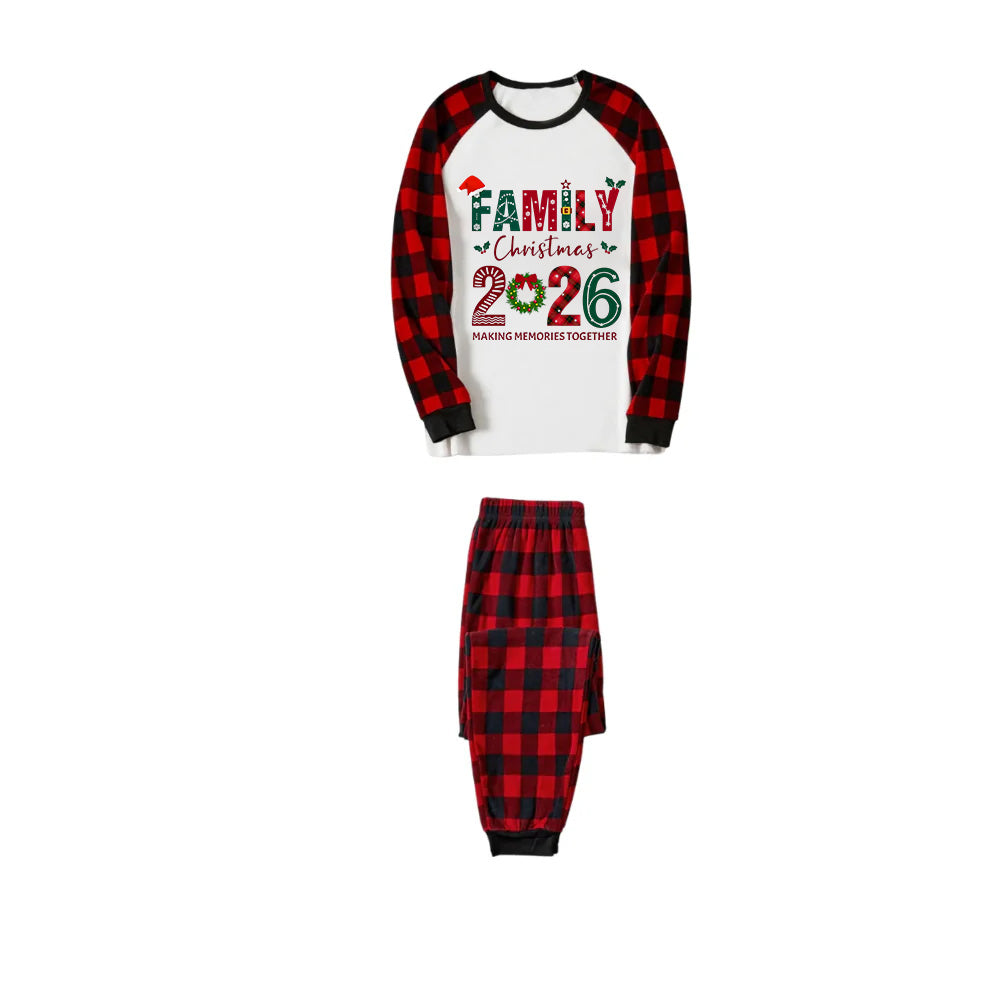 Red and Black Plaid Christmas Pajamas Set With Family Christmas 2026 Colorful Text Print