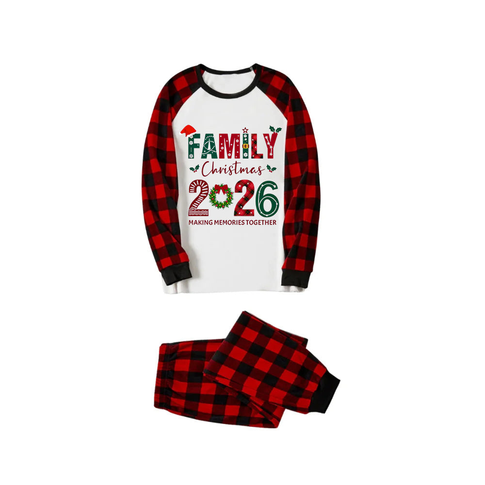 Red and Black Plaid Christmas Pajamas Set With Family Christmas 2026 Colorful Text Print