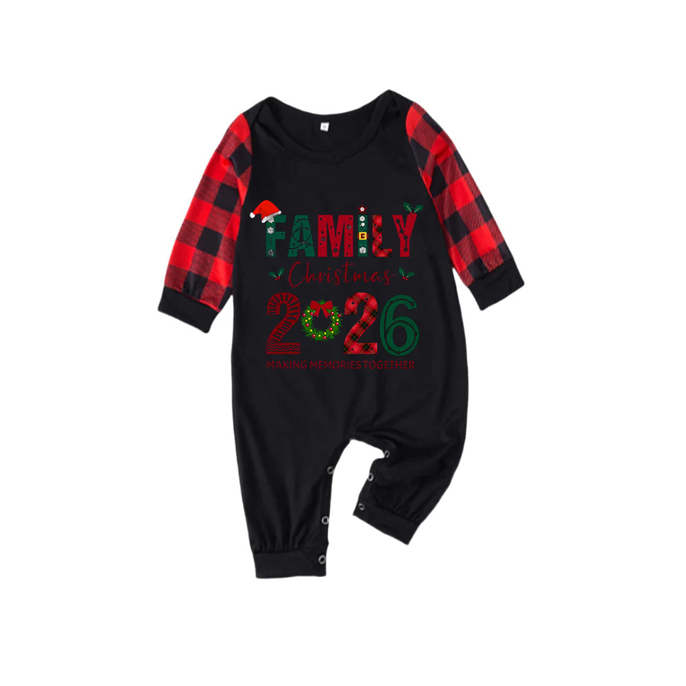 Red and Black Plaid Christmas Pajamas Set With Christmas Holiday Text