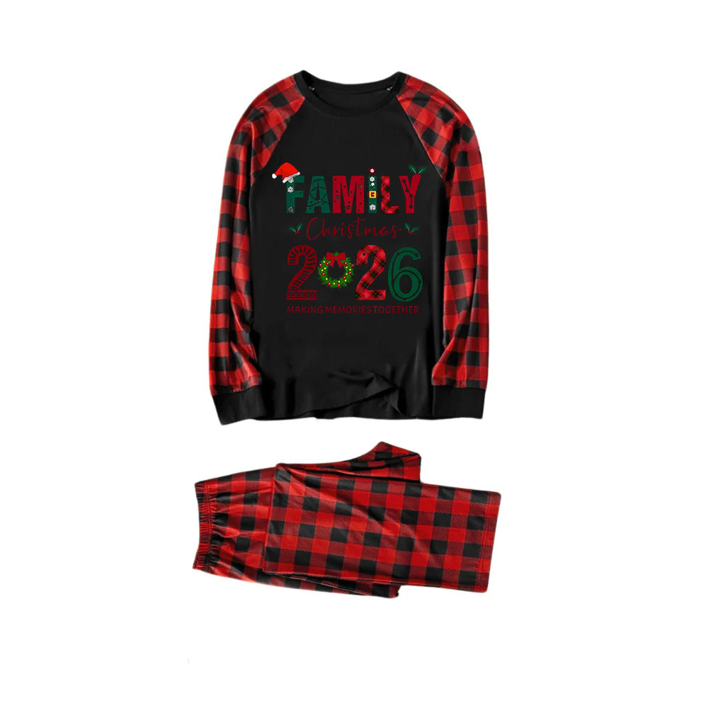 Red and Black Plaid Christmas Pajamas Set With Christmas Holiday Text