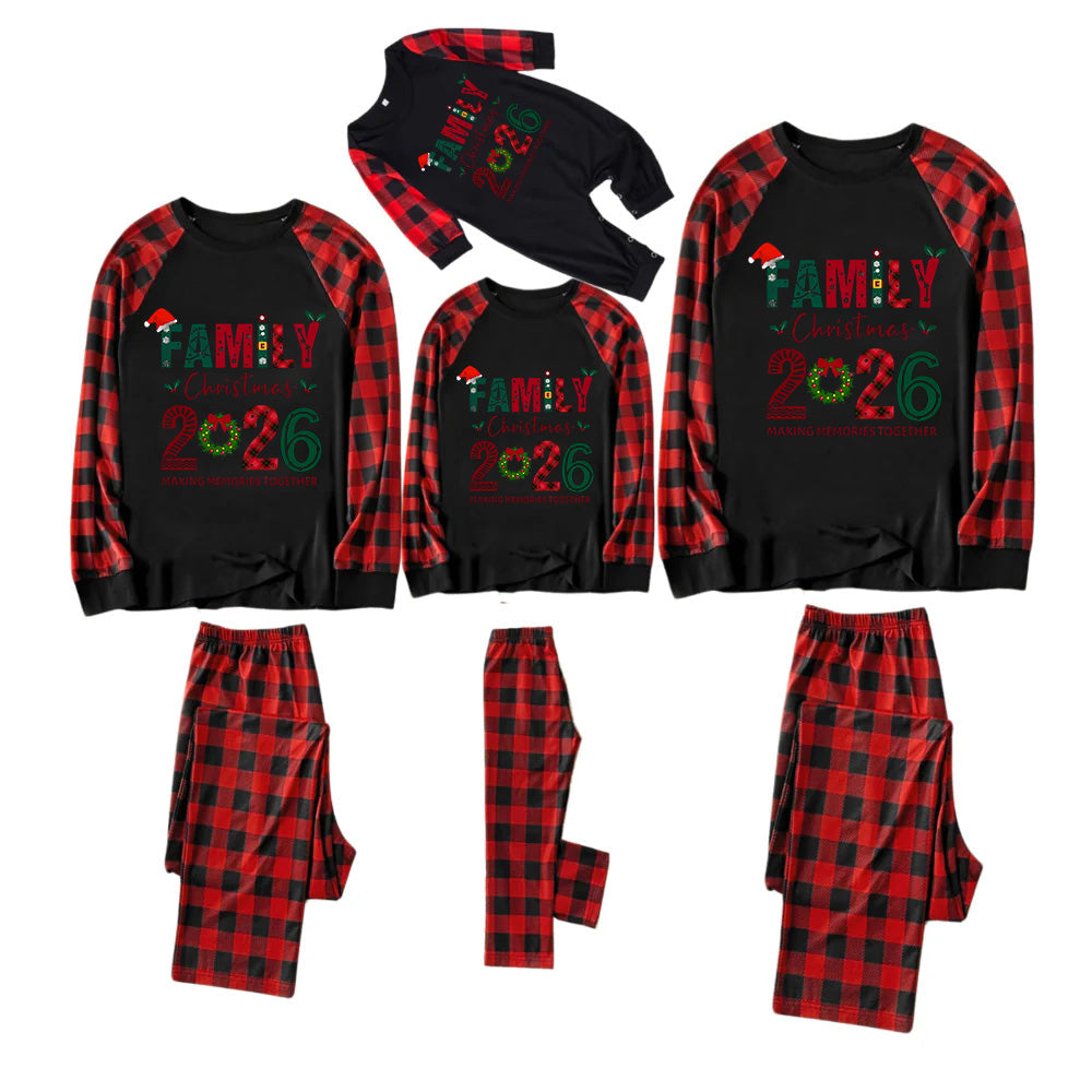 Red and Black Plaid Christmas Pajamas Set With Christmas Holiday Text