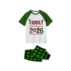 White Top Green Sleeves Green Plaid Pants Pajamas Set With "Family Christmas 2026" Text Print