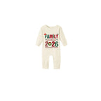 Beige Christmas Pattern Print Christmas Pajamas Set With "Family Christmas 2026 Making Memories Together" Text Print