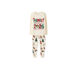 Beige Christmas Pattern Print Christmas Pajamas Set With "Family Christmas 2026 Making Memories Together" Text Print