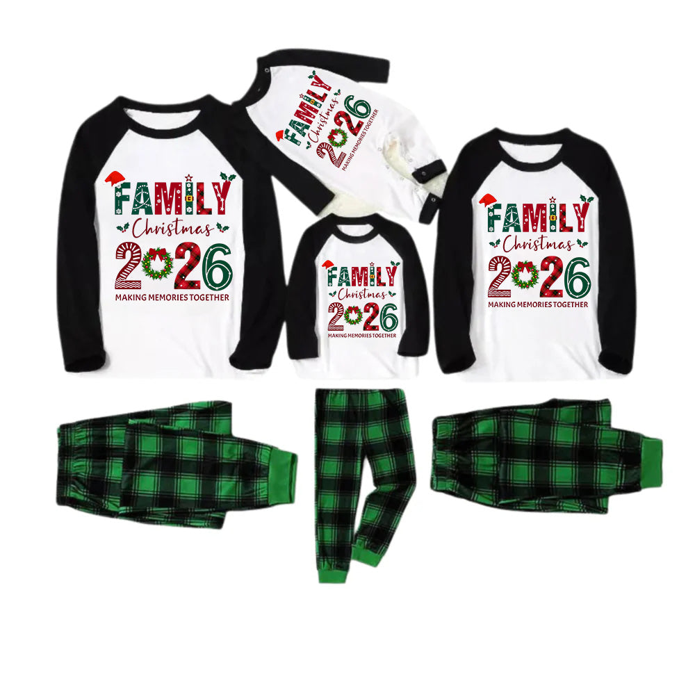 Black Raglan Top Green Plaid Christmas Pajamas Set With Christmas Holiday Text