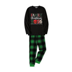 Christmas Family Matching Pajamas-Black Top and Green Plaid Pants Pjs Set with "Family Christmas 2026" Print