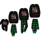Christmas Family Matching Pajamas-Black Top and Green Plaid Pants Pjs Set with "Family Christmas 2026" Print