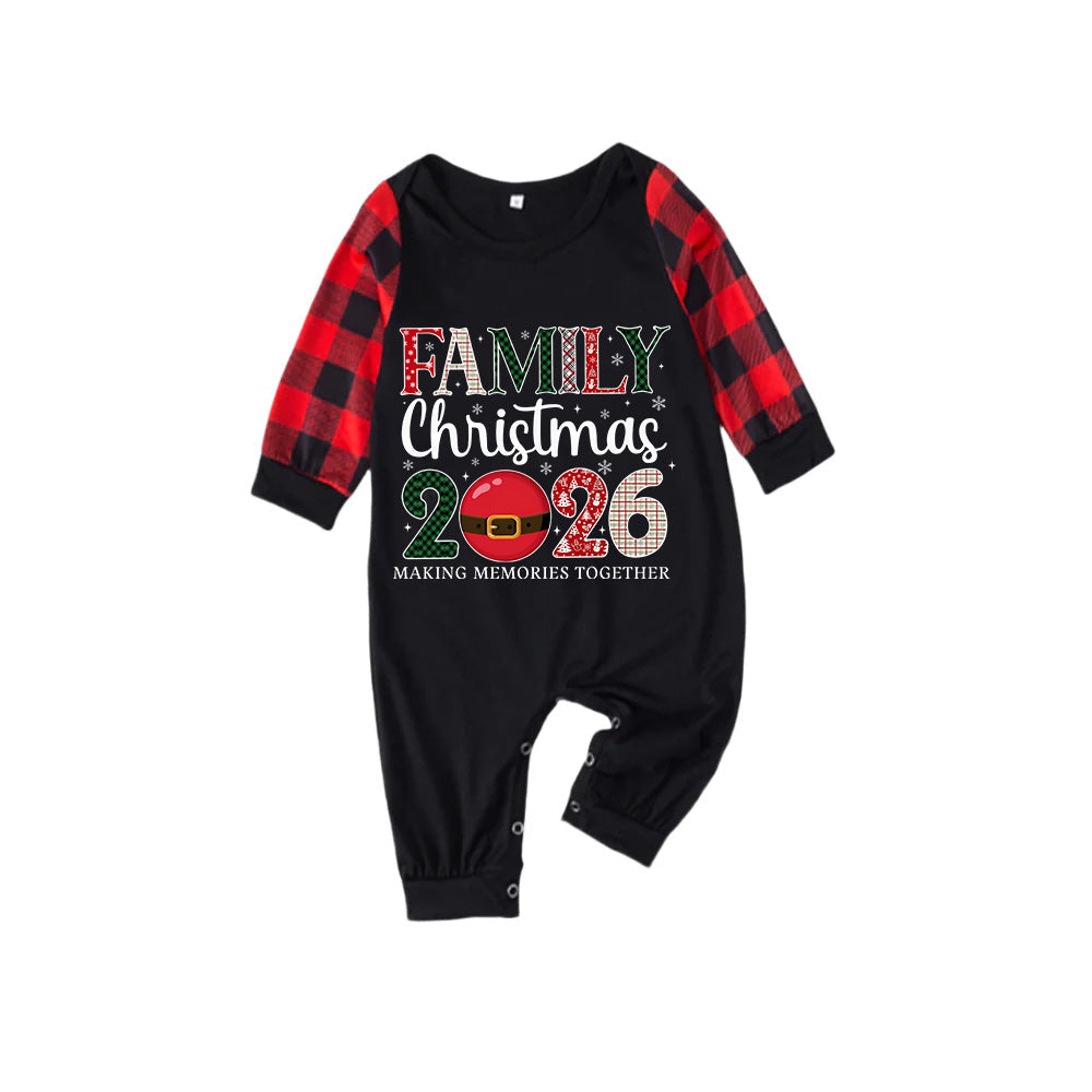 Red and Black Plaid Christmas Pajamas Set With Holiday Text Print