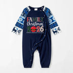 Joyful Blue Christmas Pajamas Set  With "Family Christmas 2026" Holiday Quotes