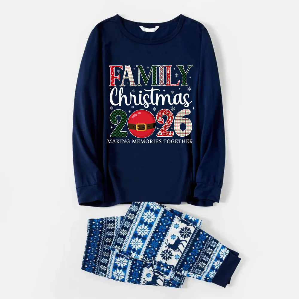 Joyful Blue Christmas Pajamas Set  With "Family Christmas 2026" Holiday Quotes