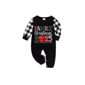 Black and White Plaid Short Sleeve Christmas Pajamas Set With Santa Motif Print