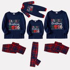 Christmas Family Matching Pajamas-Navy & Red Plaid Pjs Set with "Family Christmas 2026" Artistic Font Print