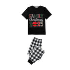 Black and White Plaid Short Sleeve Christmas Pajamas Set With Santa Motif Print
