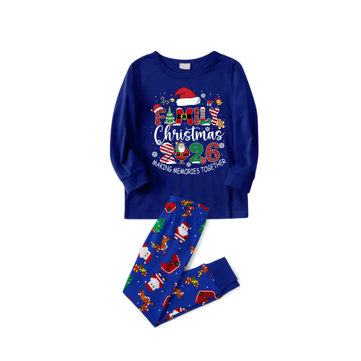 Cozy Blue Christmas Pajamas Set With "Family Christmas 2026 Making Memories Together" Text Print