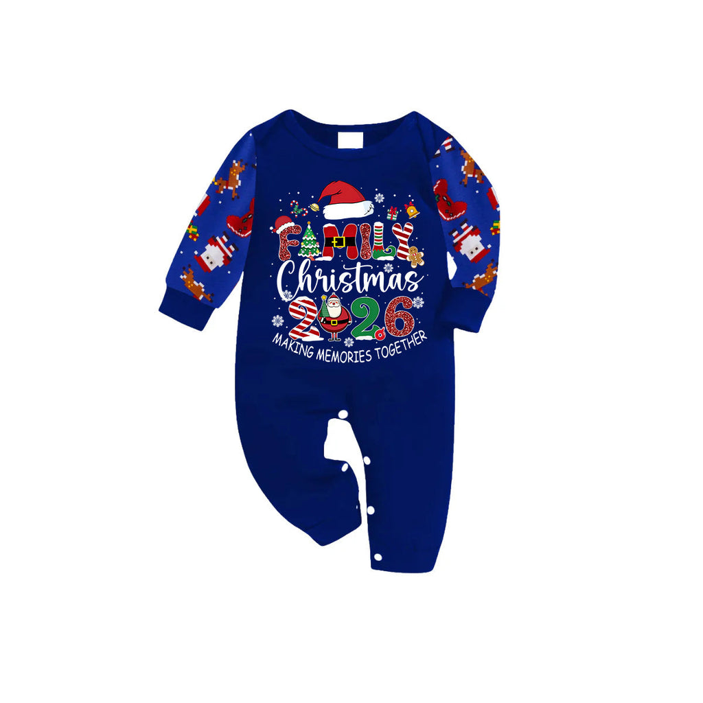 Cozy Blue Christmas Pajamas Set With "Family Christmas 2026 Making Memories Together" Text Print