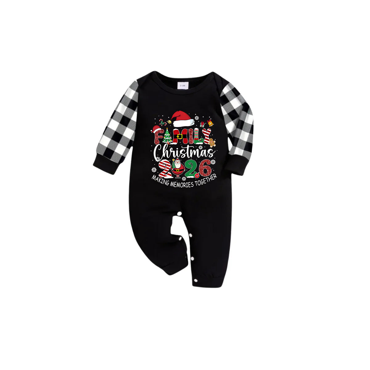 Black and White Plaid Christmas Short Sleeve Pajamas Set With "Family Christmas 2026 Making Memories Together" Text Print
