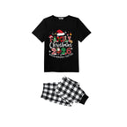 Black and White Plaid Christmas Short Sleeve Pajamas Set With "Family Christmas 2026 Making Memories Together" Text Print