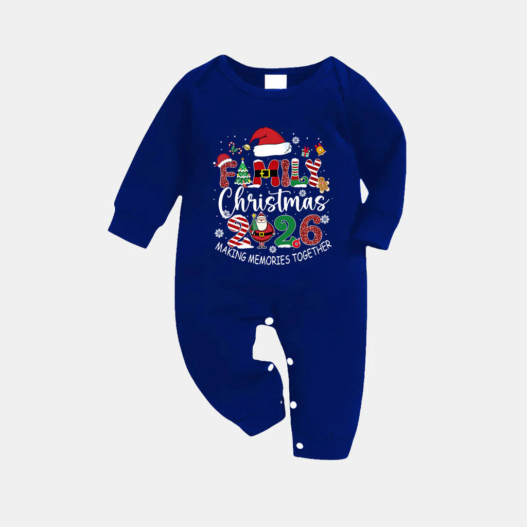 Navy & White Plaid Christmas Pajamas Set With "Family Christmas 2026 Making Memories Together" Text Print