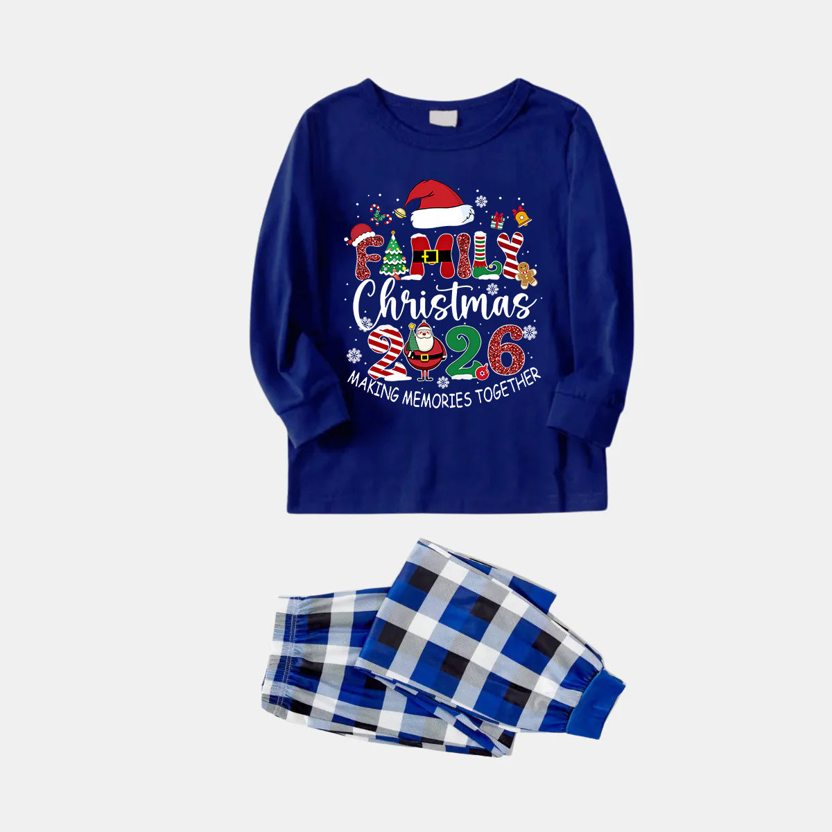 Navy & White Plaid Christmas Pajamas Set With "Family Christmas 2026 Making Memories Together" Text Print