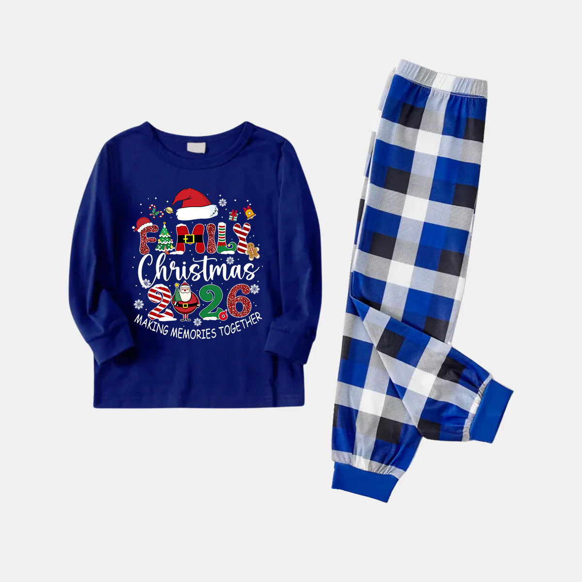 Navy & White Plaid Christmas Pajamas Set With "Family Christmas 2026 Making Memories Together" Text Print