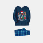 Navy & Sky Blue Plaid Christmas Pajamas Set With "Family Christmas 2026 Making Memories Together" Text Print