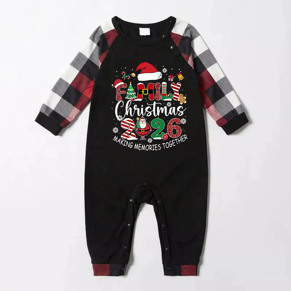Red and Gray Plaid Christmas Pajamas Set With "Family Christmas 2026 Making Memories Together" Text Print