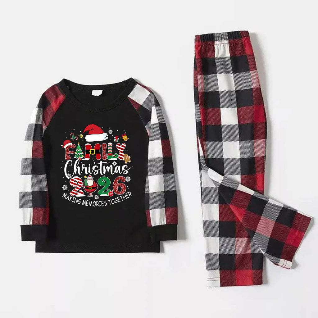 Red and Gray Plaid Christmas Pajamas Set With "Family Christmas 2026 Making Memories Together" Text Print