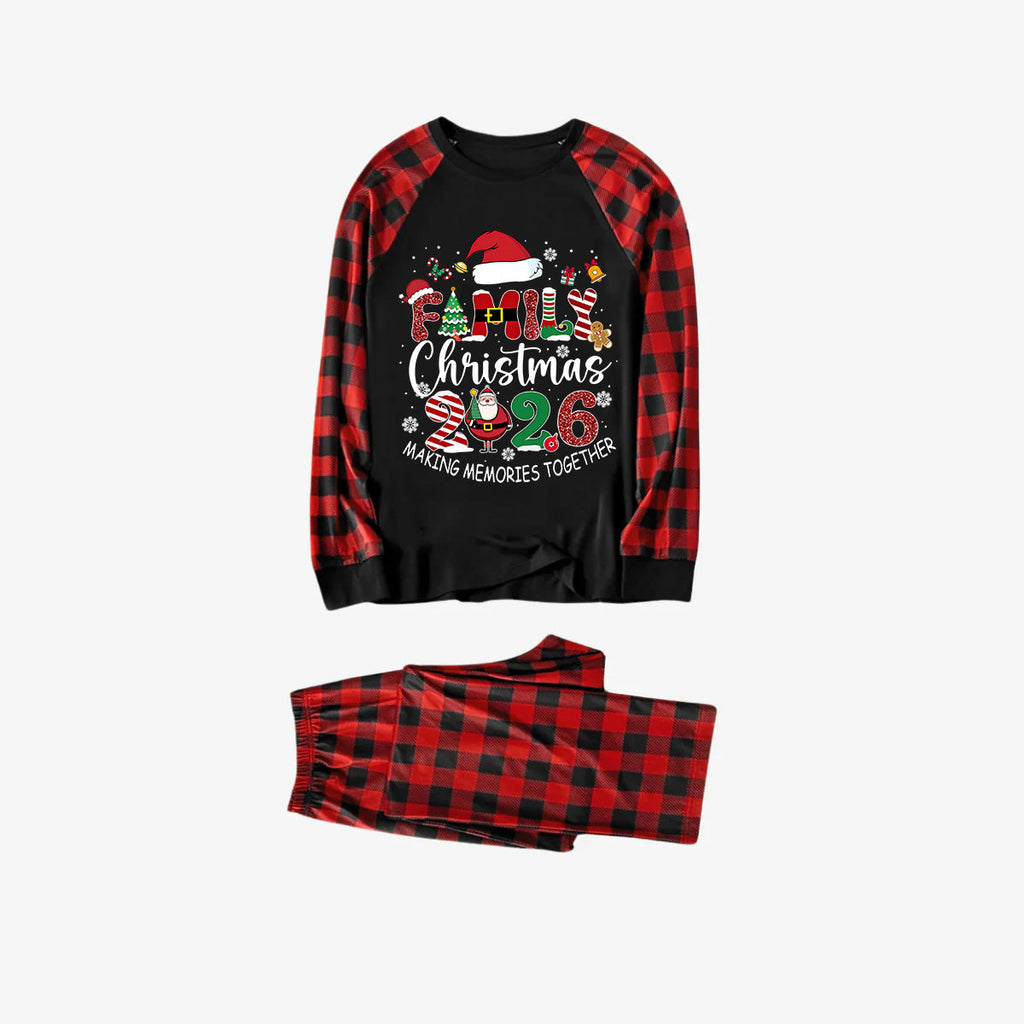 Red and Black Plaid Christmas Pajamas Set With "Family Christmas 2026 Making Memories Together" Text Print