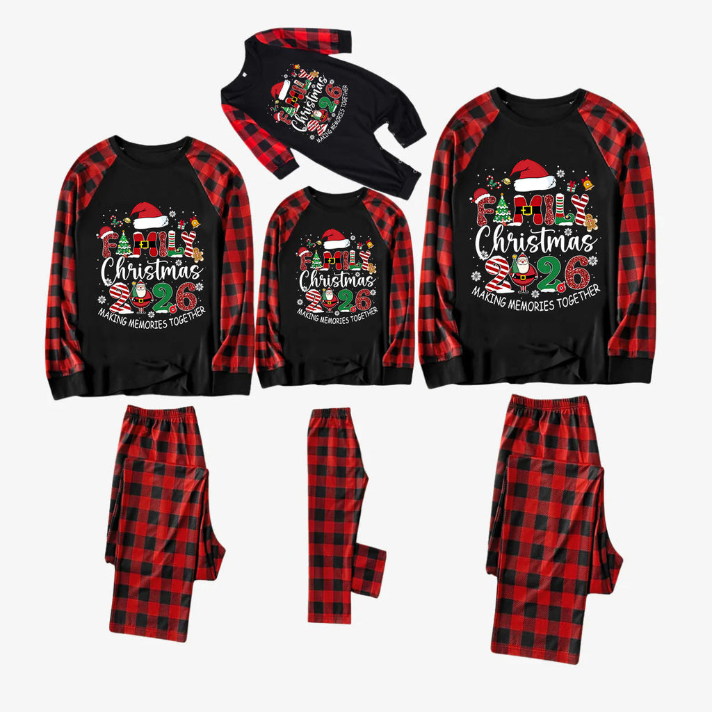 Red and Black Plaid Christmas Pajamas Set With "Family Christmas 2026 Making Memories Together" Text Print