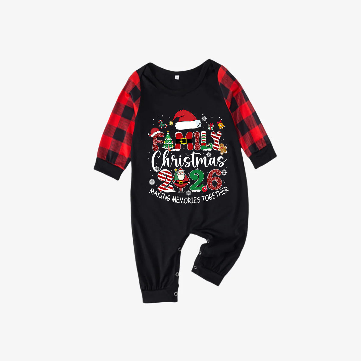 Red and Black Plaid Christmas Pajamas Set With "Family Christmas 2026 Making Memories Together" Text Print