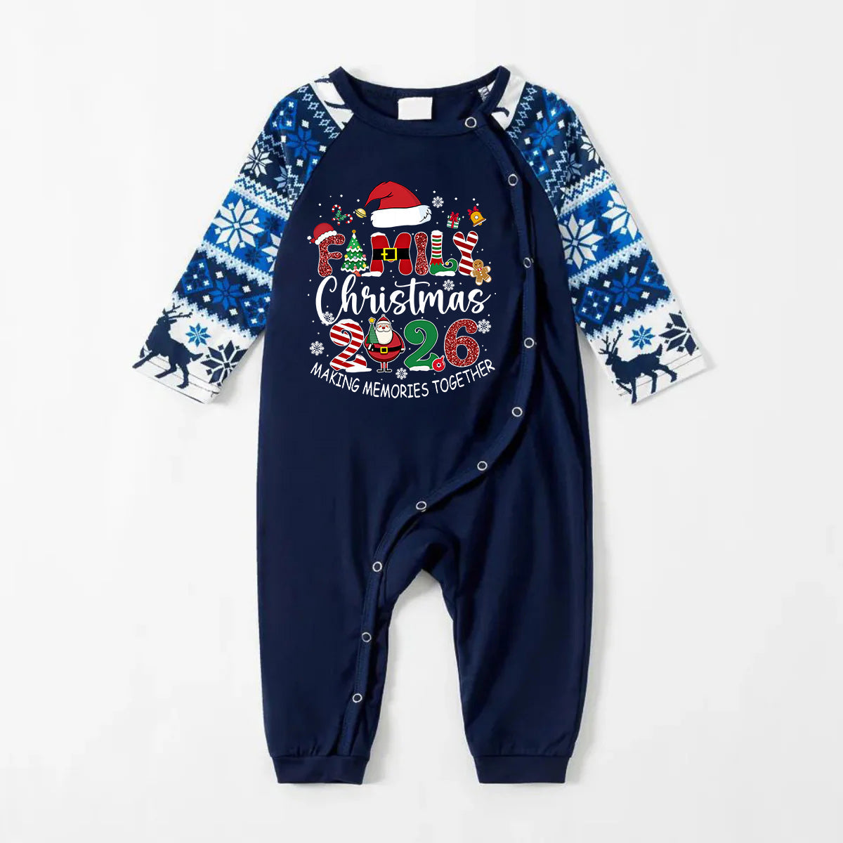 Joyful Blue Christmas Pajamas Set With "Family Christmas 2026 Making Memories Together" Text Print