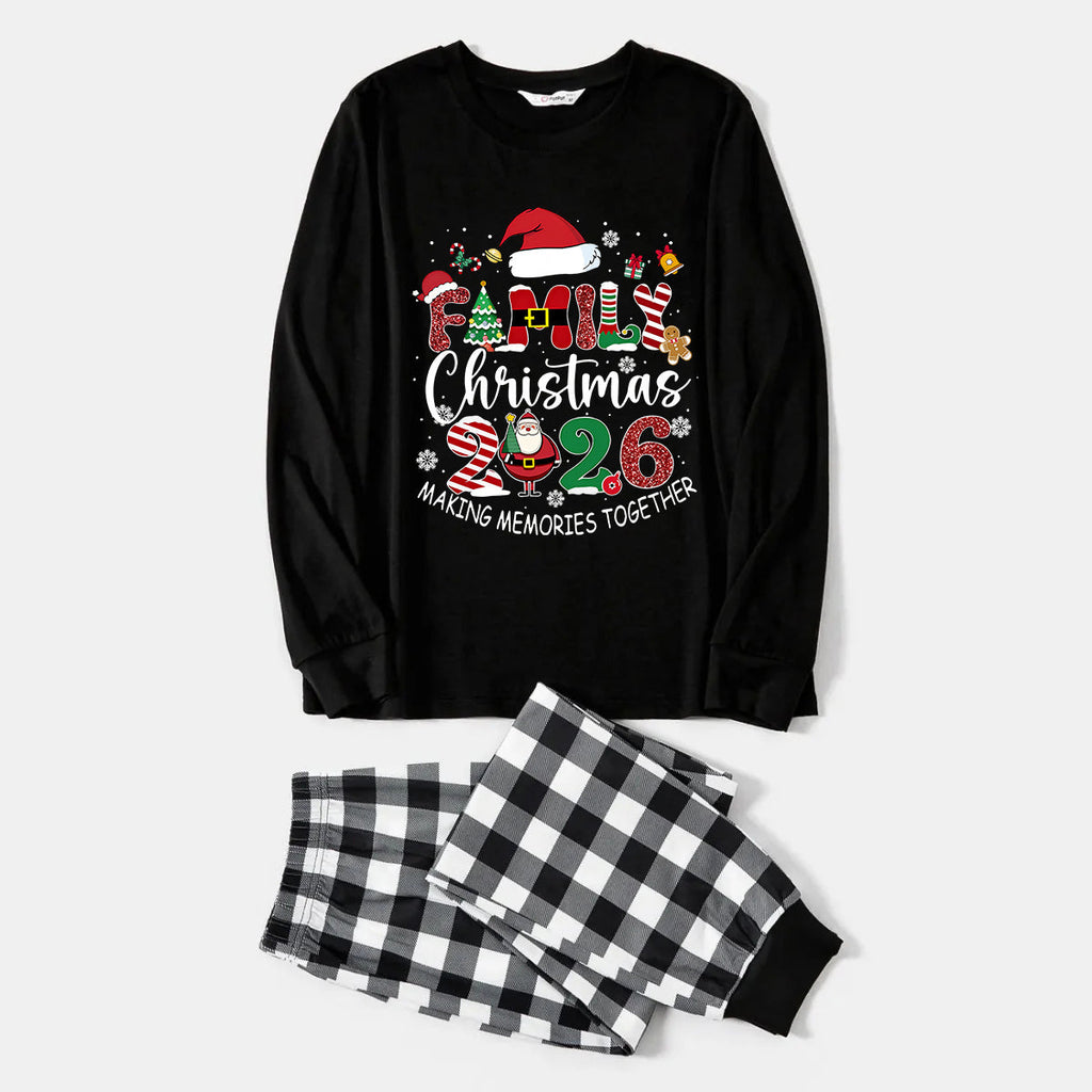 Black and White Plaid Christmas Pajamas Set With "Family Christmas 2026 Making Memories Together" Text Print