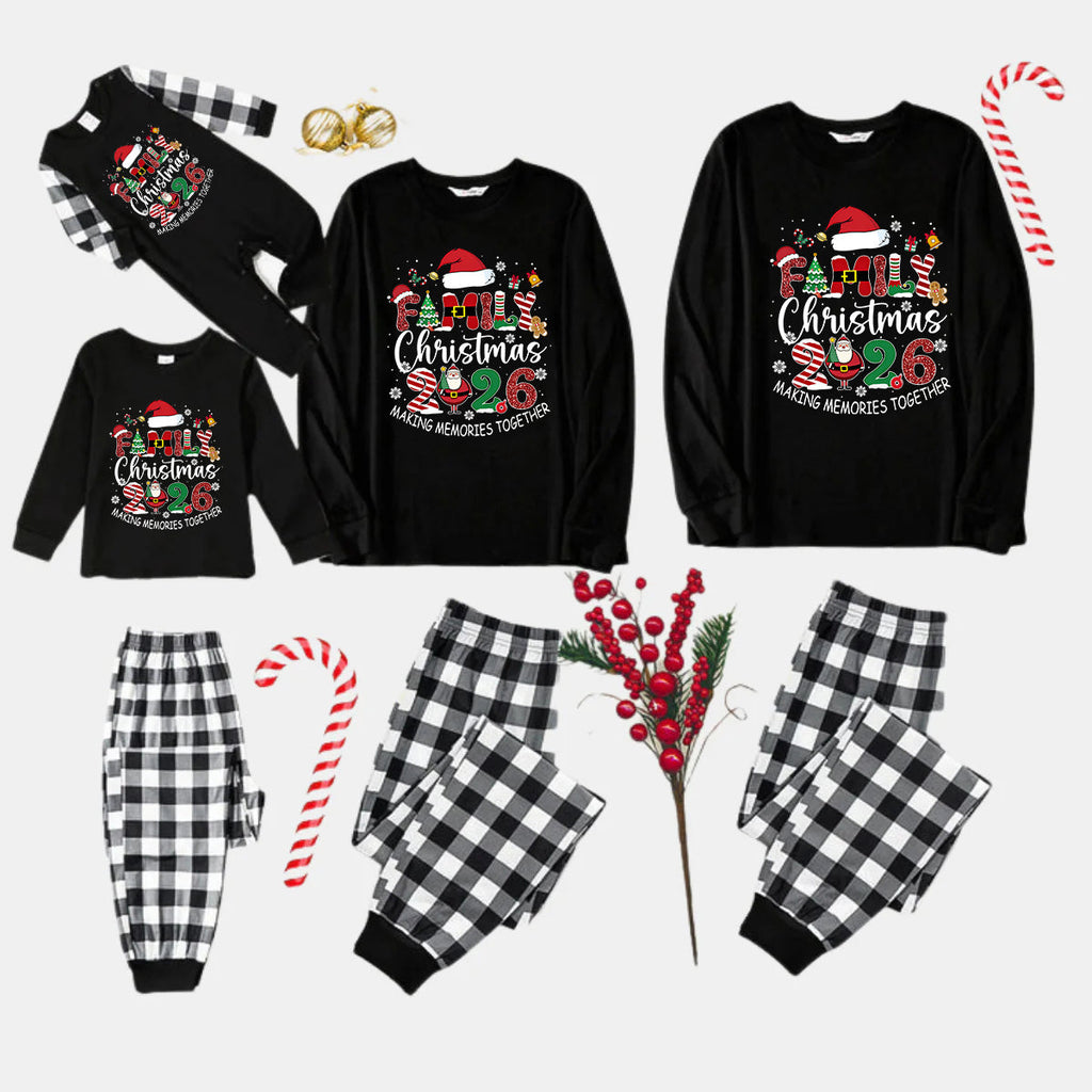 Black and White Plaid Christmas Pajamas Set With "Family Christmas 2026 Making Memories Together" Text Print