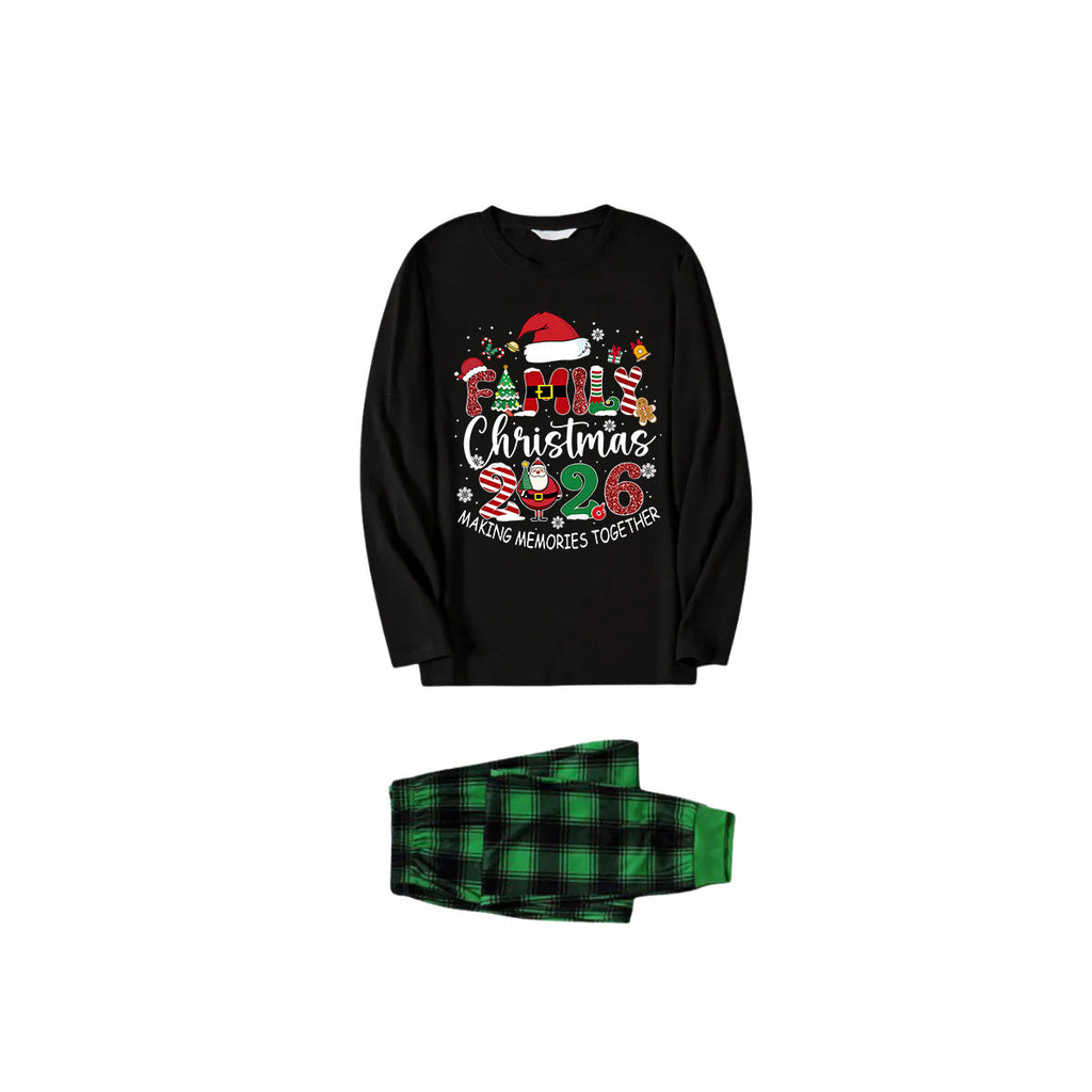 Black Top and Green Plaid Pants Christmas Pajamas Set With "Family Christmas 2026 Making Memories Together" Text Print