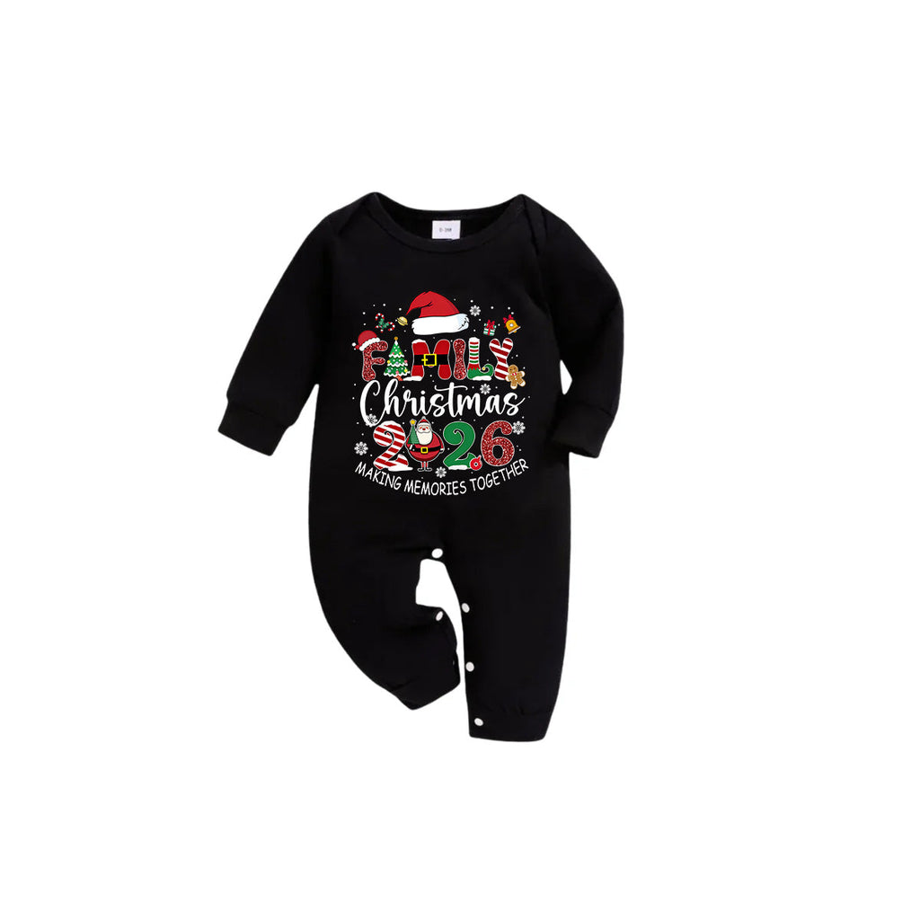 Black Top and Green Plaid Pants Christmas Pajamas Set With "Family Christmas 2026 Making Memories Together" Text Print