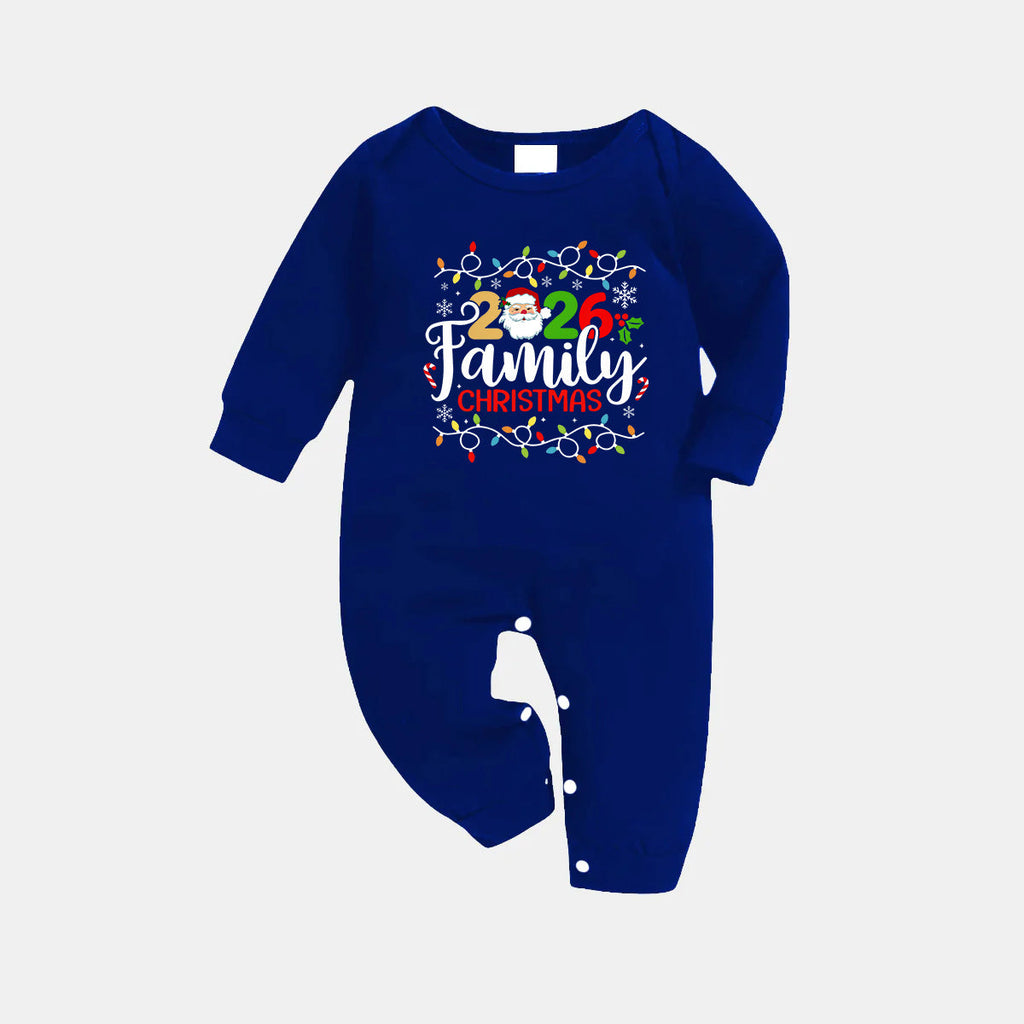 Navy & White Plaid Christmas Pajamas Set With Christmas Light and "2026 Family Christmas" Text Print