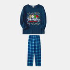 Navy & Sky Blue Plaid Christmas Pajamas Set With Christmas Light and "2026 Family Christmas" Text Print