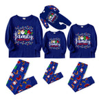 Cozy Blue Christmas Pajamas Set With Christmas Light and "2026 Family Christmas" Text Print