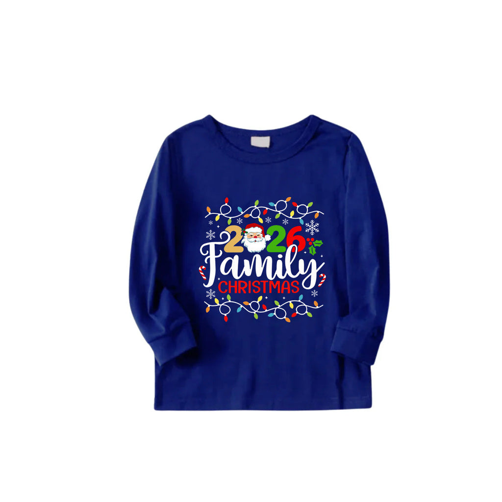 Cozy Blue Christmas Pajamas Set With Christmas Light and "2026 Family Christmas" Text Print