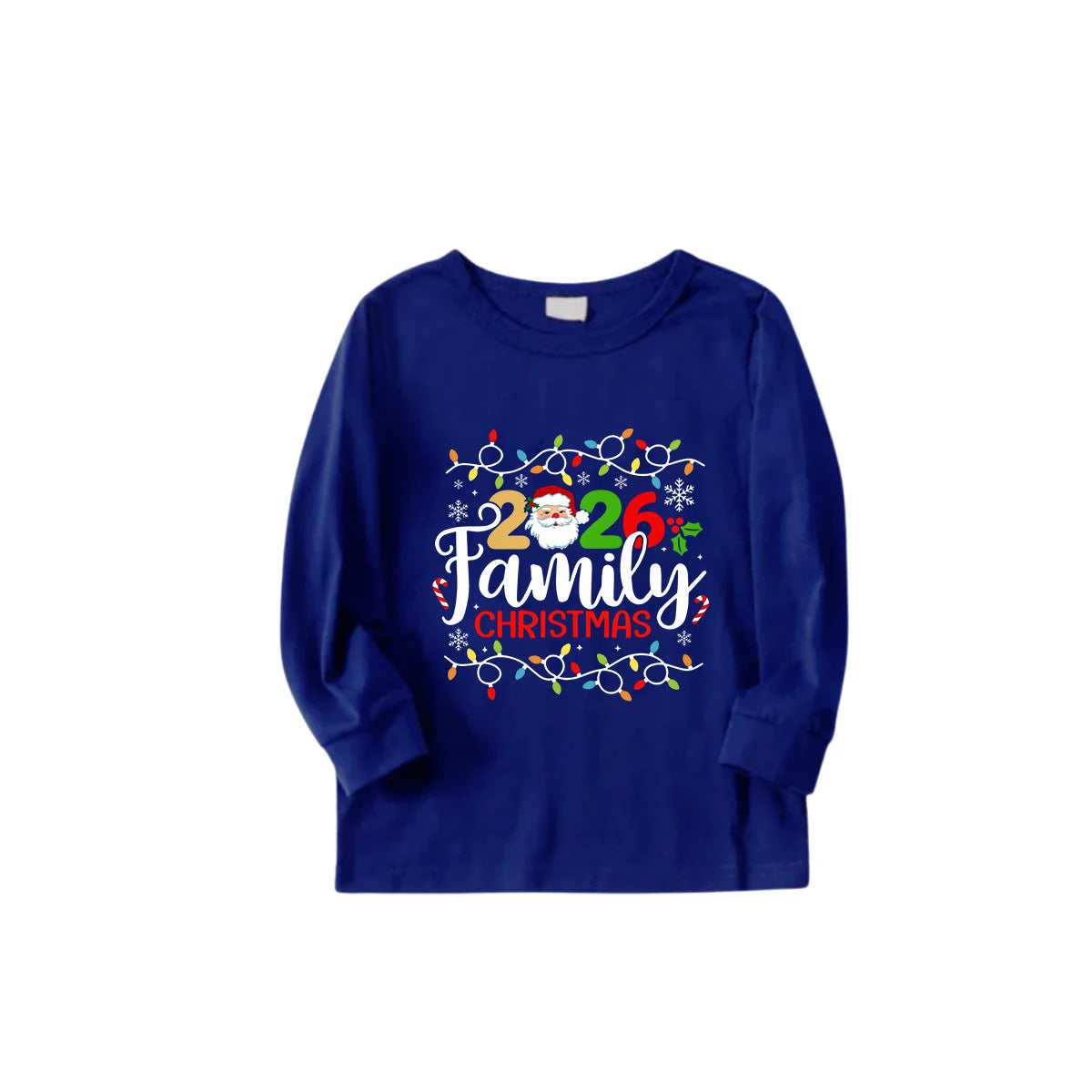 Cozy Blue Christmas Pajamas Set With Christmas Light and "2026 Family Christmas" Text Print