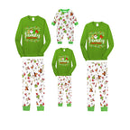Green Top and Grinch Pants Pajamas Set With Christmas Light and "2026 Family Christmas" Text Print