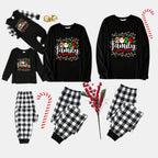 Black and White Plaid Christmas Pajamas Set With Christmas Light and "2026 Family Christmas" Text Print
